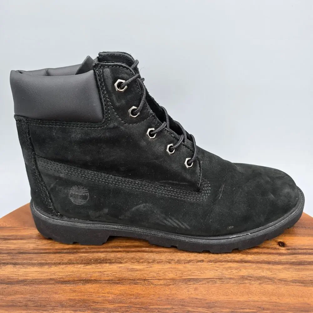 Timberland Boots Youth Boys 7 Black Leather Waterproof Lace Up Outdoor Combat